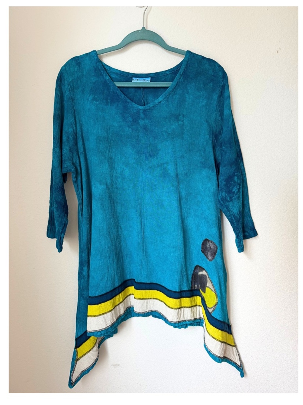 Unique Artisan Boho Tunic 100% Cotton Top Turquoise OSFM